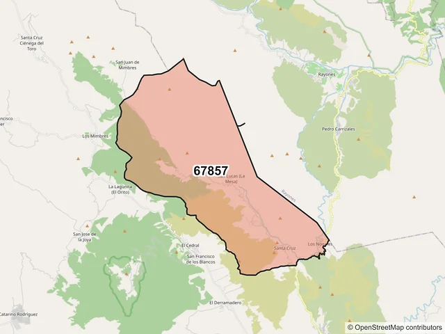 Mapa del código postal 67857, Galeana, Nuevo León