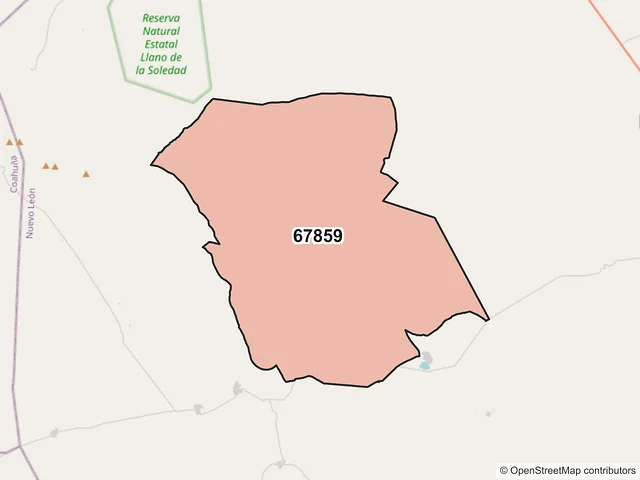 Mapa del código postal 67859, Galeana, Nuevo León
