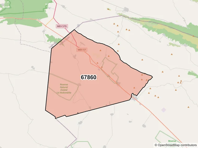 Mapa del código postal 67860, Galeana, Nuevo León