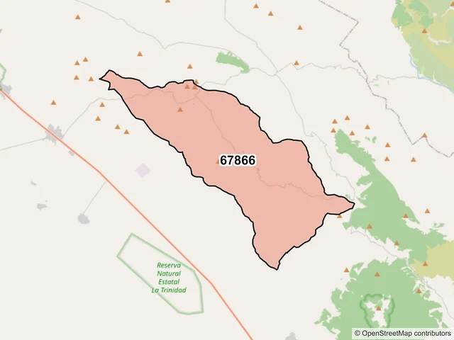 Mapa del código postal 67866, Galeana, Nuevo León
