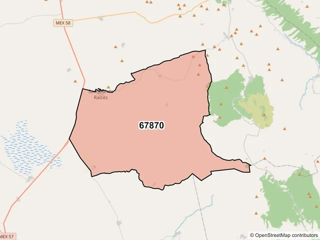 Mapa del código postal 67870, Galeana, Nuevo León