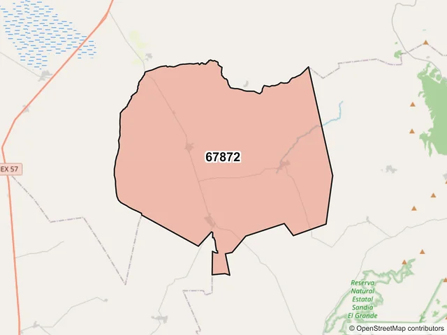 Mapa del código postal 67872, Galeana, Nuevo León
