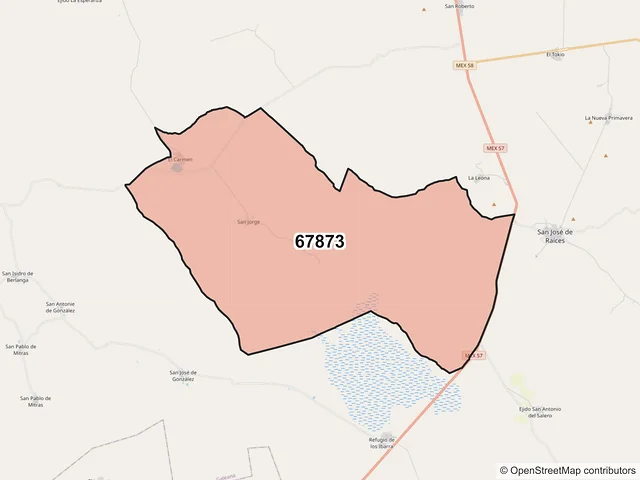 Mapa del código postal 67873, Galeana, Nuevo León