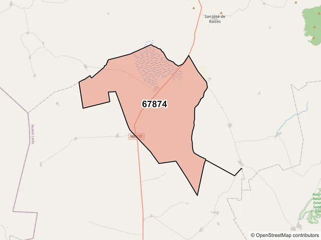 Mapa del código postal 67874, Galeana, Nuevo León