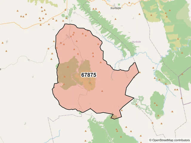 Mapa del código postal 67875, Galeana, Nuevo León