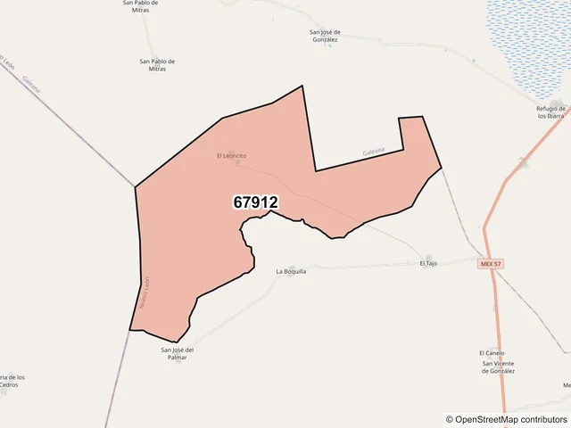 Mapa del código postal 67912, Doctor Arroyo, Nuevo León