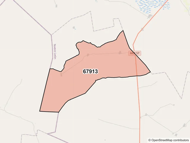 Mapa del código postal 67913, Doctor Arroyo, Nuevo León