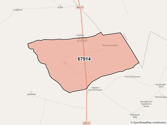 Mapa del código postal 67914, Doctor Arroyo, Nuevo León
