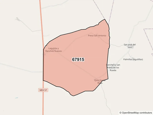 Mapa del código postal 67915, Doctor Arroyo, Nuevo León