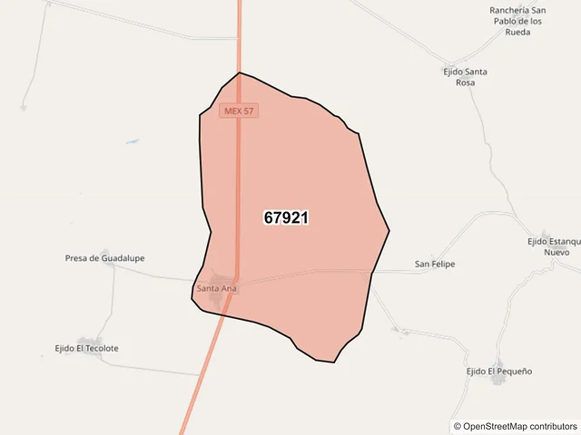Mapa del código postal 67921, Doctor Arroyo, Nuevo León