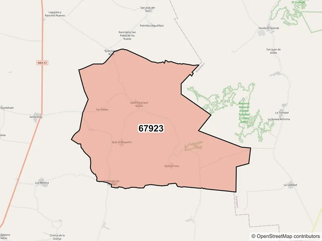 Mapa del código postal 67923, Doctor Arroyo, Nuevo León