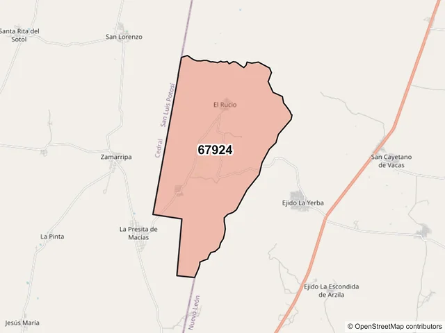 Mapa del código postal 67924, Doctor Arroyo, Nuevo León