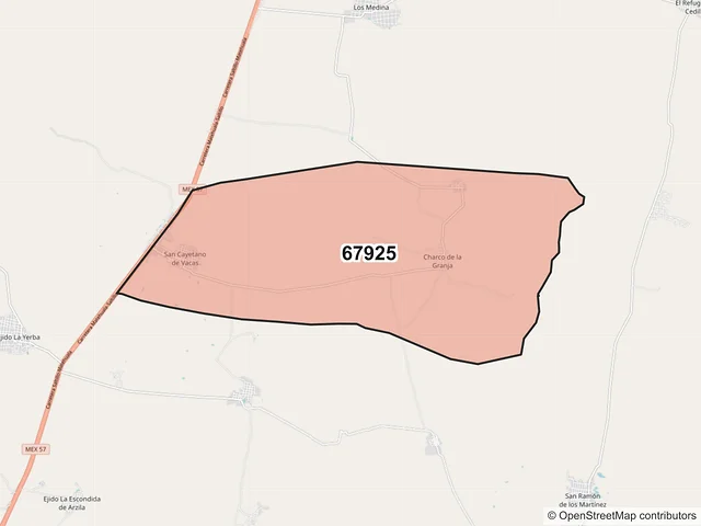 Mapa del código postal 67925, Doctor Arroyo, Nuevo León