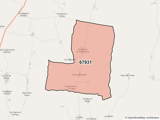 Mapa del código postal 67931, Doctor Arroyo, Nuevo León