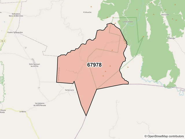 Mapa del código postal 67978, General Zaragoza, Nuevo León