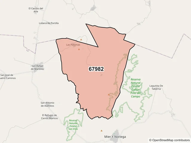 Mapa del código postal 67982, Mier y Noriega, Nuevo León
