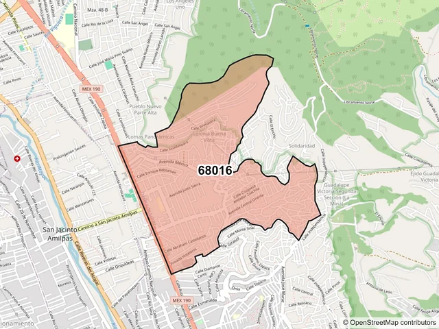 Mapa del código postal 68016, Oaxaca de Juárez, Oaxaca