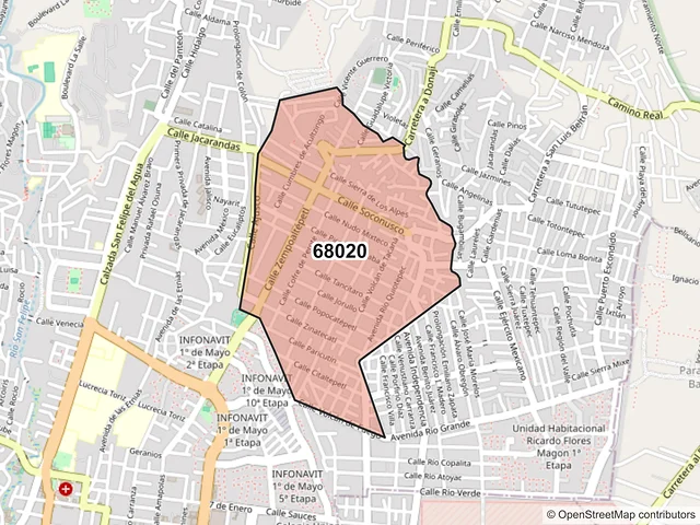 Mapa del código postal 68020, Oaxaca de Juárez, Oaxaca