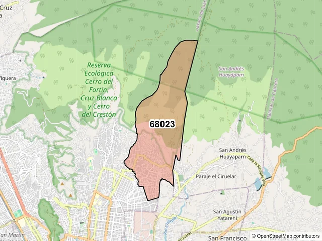 Mapa del código postal 68023, Oaxaca de Juárez, Oaxaca