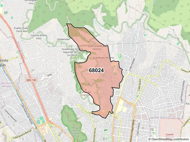 Mapa del código postal 68024, Oaxaca de Juárez, Oaxaca