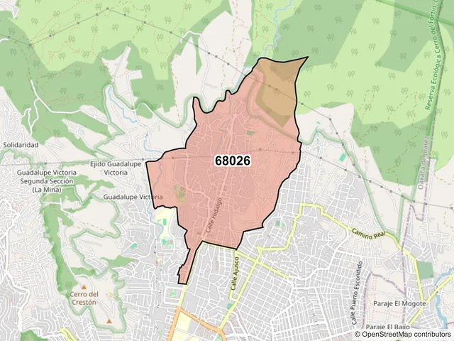 Mapa del código postal 68026, Oaxaca de Juárez, Oaxaca