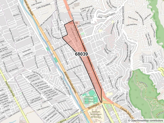 Mapa del código postal 68039, Oaxaca de Juárez, Oaxaca