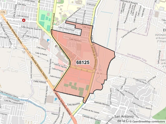 Mapa del código postal 68125, Oaxaca de Juárez, Oaxaca