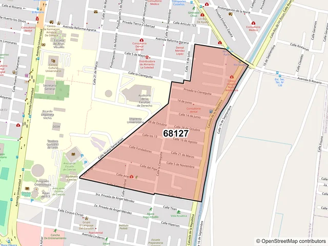 Mapa del código postal 68127, Oaxaca de Juárez, Oaxaca