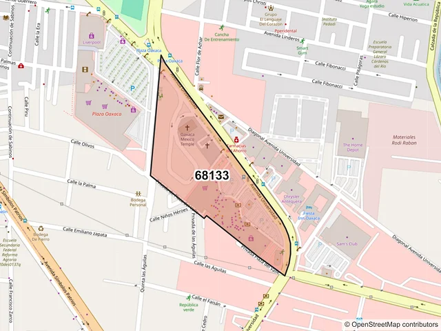 Mapa del código postal 68133, Oaxaca de Juárez, Oaxaca