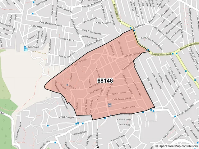 Mapa del código postal 68146, Oaxaca de Juárez, Oaxaca