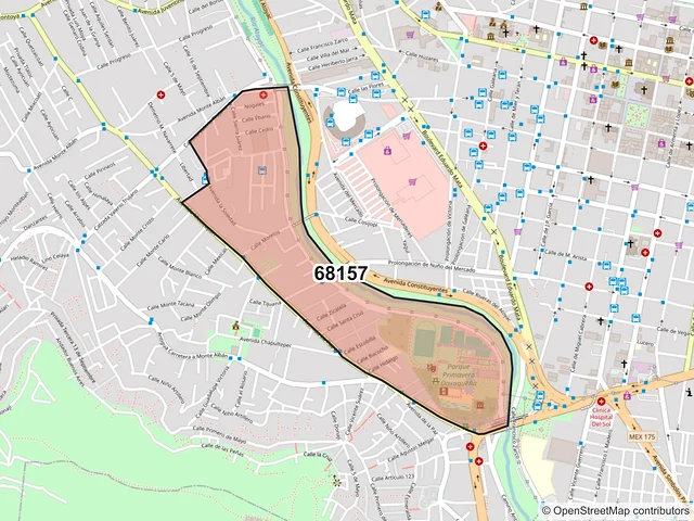 Mapa del código postal 68157, Oaxaca de Juárez, Oaxaca