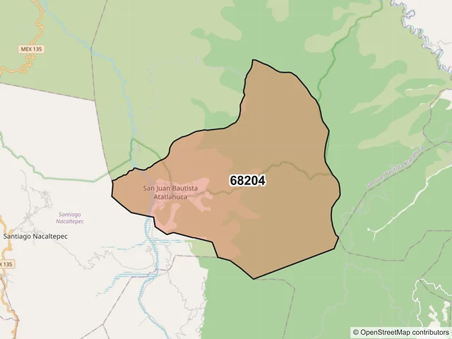 Mapa del código postal 68204, San Juan Bautista Atatlahuca, Oaxaca