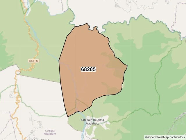 Mapa del código postal 68205, San Juan Bautista Atatlahuca, Oaxaca