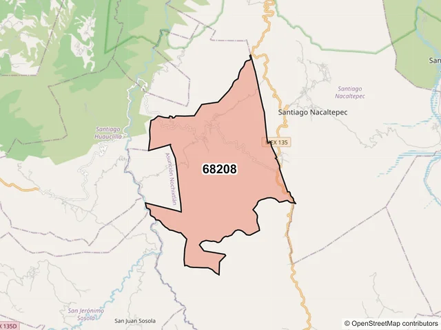 Mapa del código postal 68208, San Jerónimo Sosola, Oaxaca