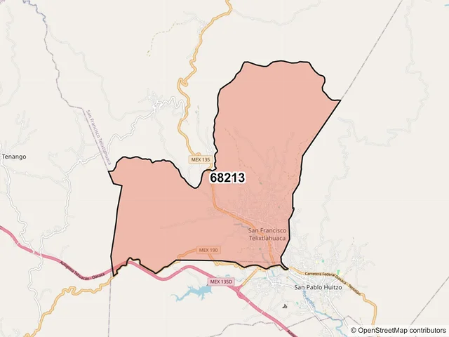 Mapa del código postal 68213, San Francisco Telixtlahuaca, Oaxaca