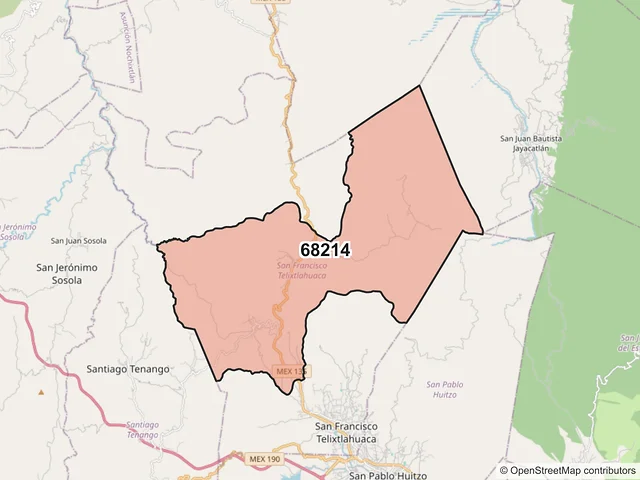 Mapa del código postal 68214, San Francisco Telixtlahuaca, Oaxaca