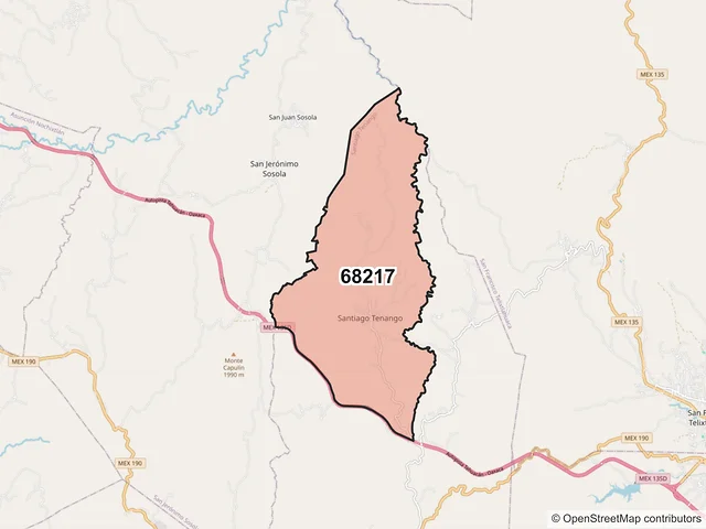 Mapa del código postal 68217, Santiago Tenango, Oaxaca
