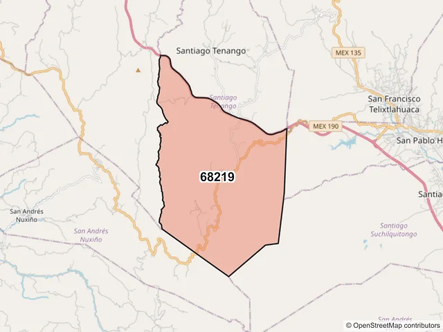 Mapa del código postal 68219, Santiago Tenango, Oaxaca