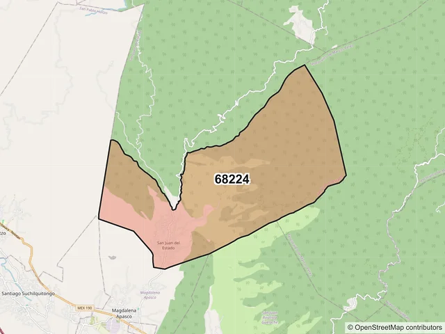 Mapa del código postal 68224, San Juan del Estado, Oaxaca