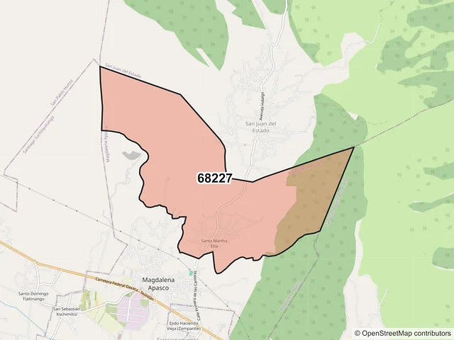 Mapa del código postal 68227, Magdalena Apasco, Oaxaca