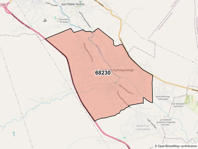 Mapa del código postal 68230, Santiago Suchilquitongo, Oaxaca