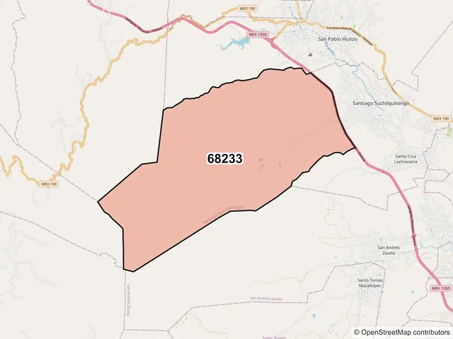 Mapa del código postal 68233, Santiago Suchilquitongo, Oaxaca