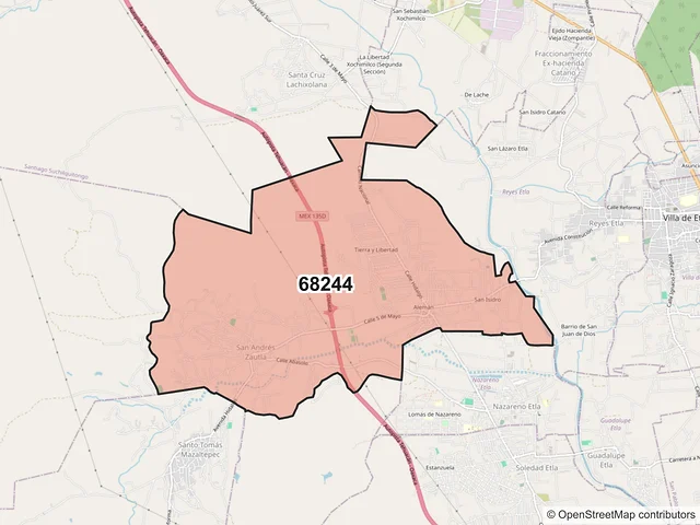Mapa del código postal 68244, San Andrés Zautla, Oaxaca