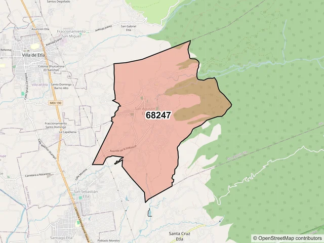 Mapa del código postal 68247, San Agustín Etla, Oaxaca