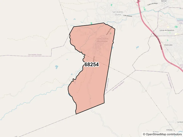 Mapa del código postal 68254, Santo Tomás Mazaltepec, Oaxaca
