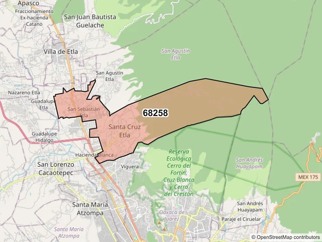 Mapa del código postal 68258, San Pablo Etla, Oaxaca