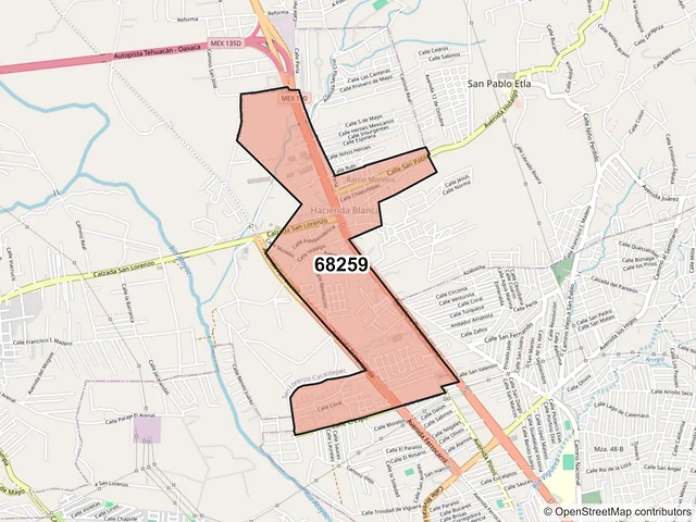 Mapa del código postal 68259, San Pablo Etla, Oaxaca