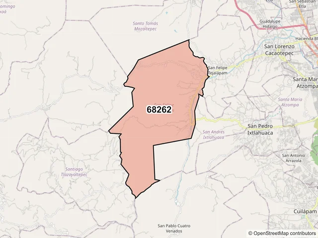 Mapa del código postal 68262, San Felipe Tejalápam, Oaxaca