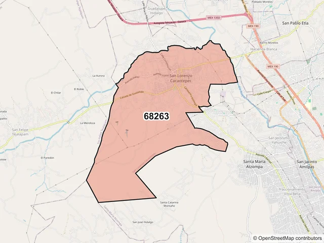 Mapa del código postal 68263, San Lorenzo Cacaotepec, Oaxaca
