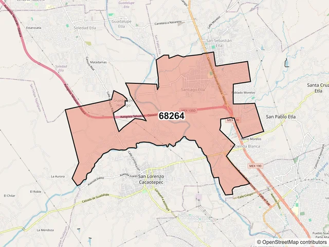 Mapa del código postal 68264, San Lorenzo Cacaotepec, Oaxaca
